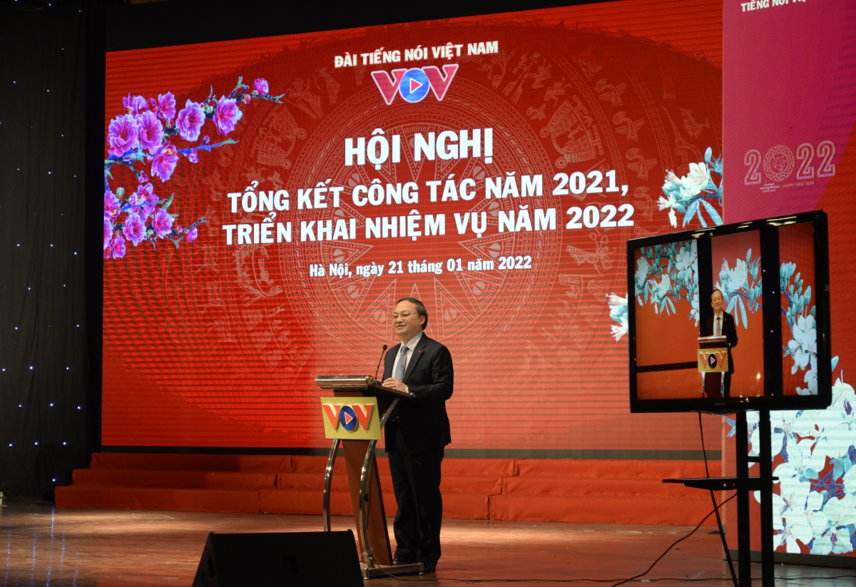 Đồng chí Đỗ Tiến Sỹ, Ủy viên Trung ương Đảng, Bí thư Đảng ủy- Tổng Giám đốc Đài TNVN phát biểu chỉ đạo tại Hội nghị “Tổng kết công tác năm 2021, triển khai nhiệm vụ năm 2022”.
