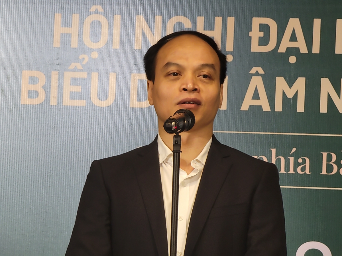 Ông Lê Minh Tuấn, Phó Cục trưởng Cục bản quyền tác giả Bộ Văn hóa Thể thao Du lịch phát biểu tại Hội nghị.