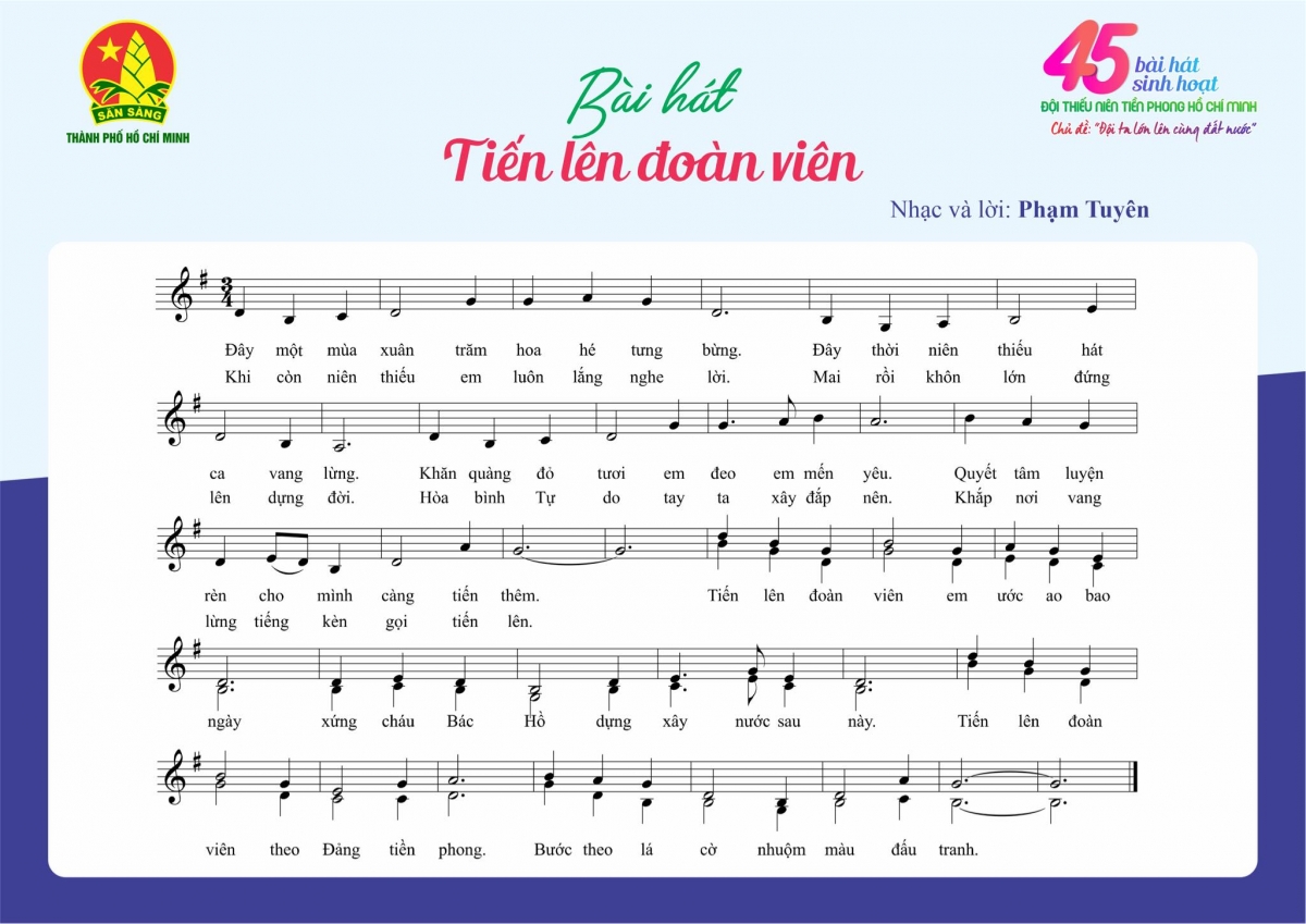 Bản nhạc bài hát "Tiến lên đoàn viên" của nhạc sĩ Phạm Tuyên (Facebook).